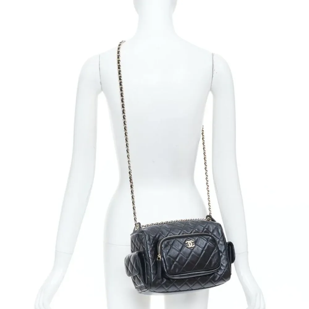 Chanel 2024 Black Leather Multi-Pocket Camera Case Bag